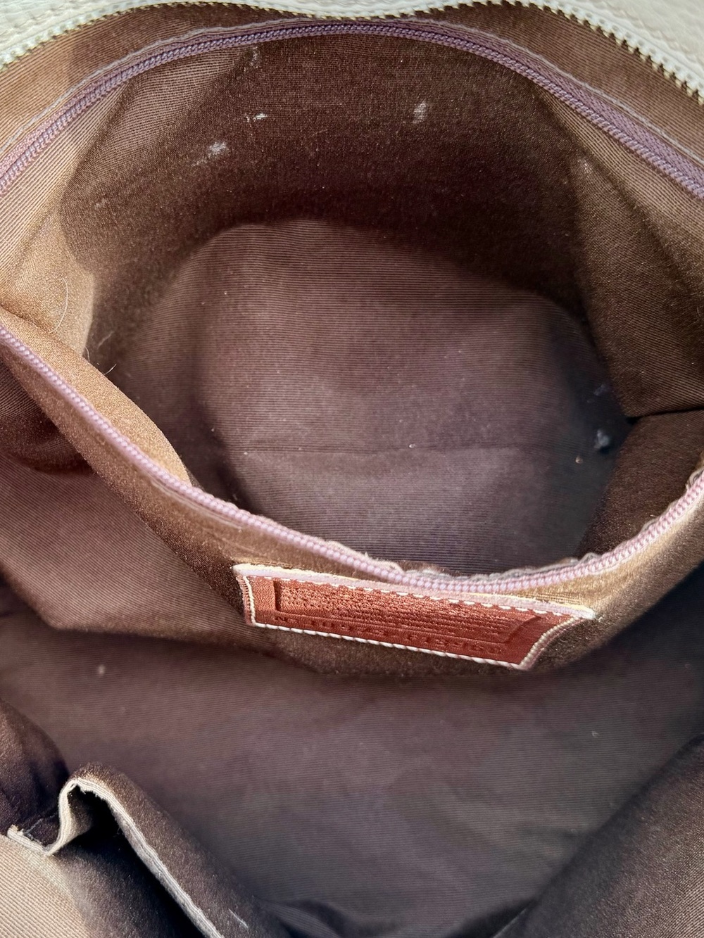 Coach Hamptons Ivory Pebbled Leather Tote Shoulder Bag Brown Trim F13960 Large - Picture 8 of 11